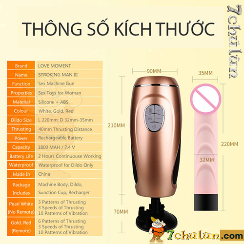 Lovemoment Stroking Man automatic retractable dildo with 3 size parameters